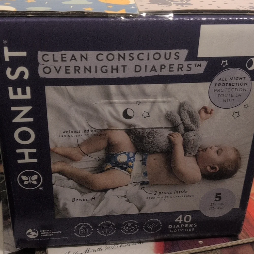 Honest Company Size 5 Overnight Diapers Sensitive Skin 40 Count Hypoallergenic